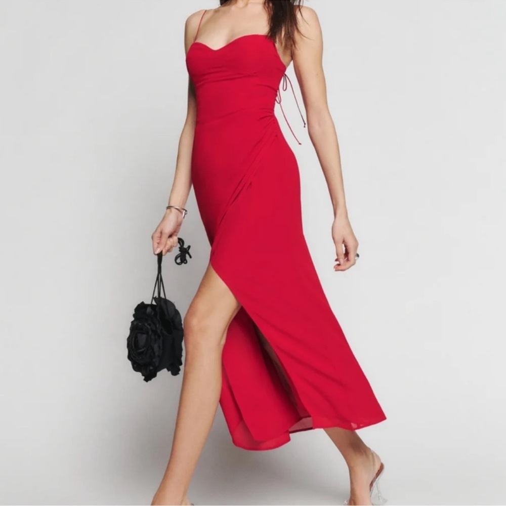 Reformation Kourtney Dress Size 4 Cherry Christmas - Picture 4 of 13